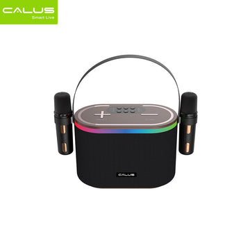 مكبر صوت لاسلكي من Calus مزود بميكروفون لاسلكي وبطاقة SD وUSB أو AUX مع مكبر صوت كاريوكي مزود بميكروفونين لاسلكيين 