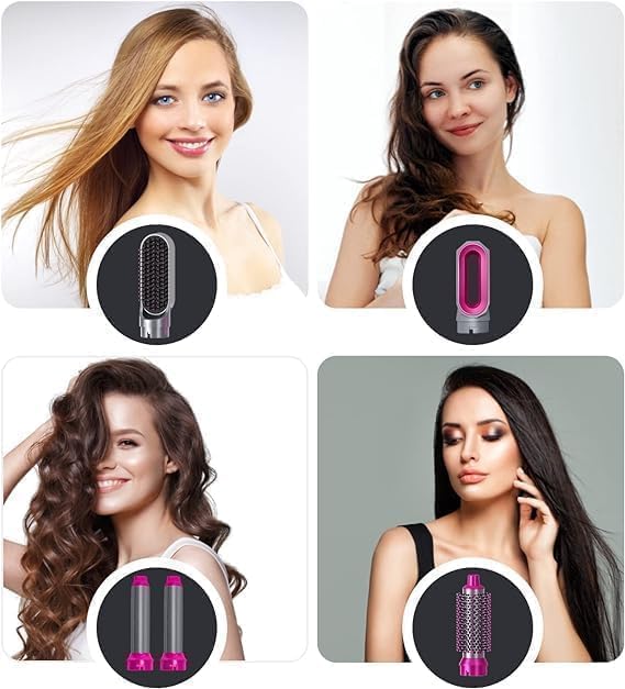 5 in 1 Multifunctional Hair Dryer Brush – Detachable Hot Air Styler with Curler, Volumizer, Straightener & Blow Dryer for Women, Negative Ion Technology