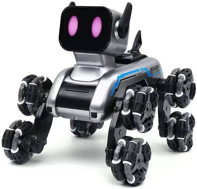Dog Robot Remote Control 8WD with 2 controller,Remot Control and Control Watch, 2 Rechargeable Batteries Stunt RC Cars, pet robot dog with Music, Toy Gift for Boys and Girls Age 6+