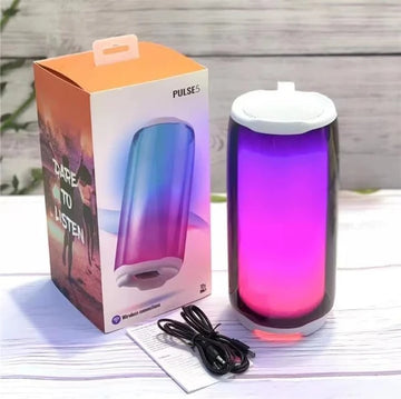 مكبر صوت CALUS PULSE 5 المقاوم للماء مع عرض ضوئي بزاوية 360 درجة وصوت قوي وصوت جهير عميق ومدة تشغيل تصل إلى 12 ساعة واتصال بلوتوث 