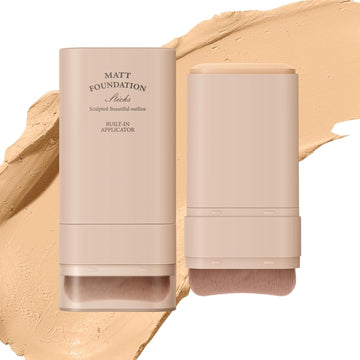 Foundation Stick, Multi-Use Makeup with Built-In Foundation Brush, Lightweight Buildable Medium-to-Full Coverage,Natural Finish