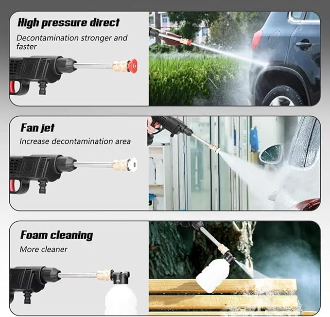 68V Portable Battery, Car Wash, Cordless Gun for Home Use for Effective Cleaning of Bikes, Motorcycles, Cars, Floors, Driveways, Gardens With Two Battery, Black
