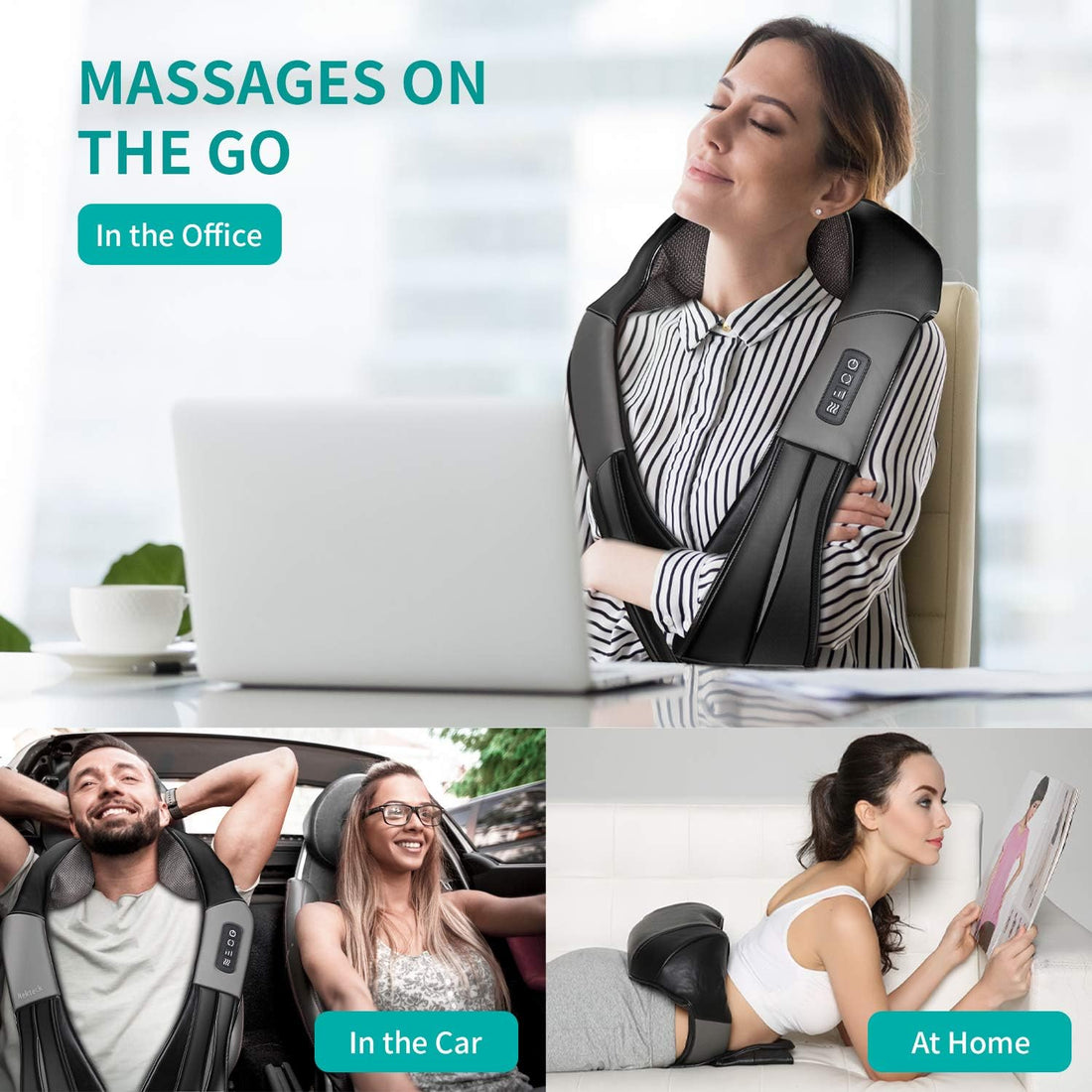 Neck and Back Massager with Soothing Heat, Electric Deep Tissue 3D Kneading Massage Pillow for Shoulder, Leg, Body Muscle Pain Relief, Home, Office, and Car Use